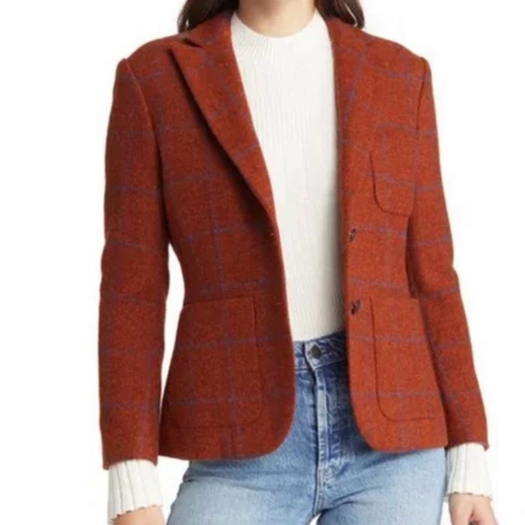 Nancy Windowpane Plaid Wool Blazer In Rust Color by rag & bone  (size 0) - Picture 3 of 13